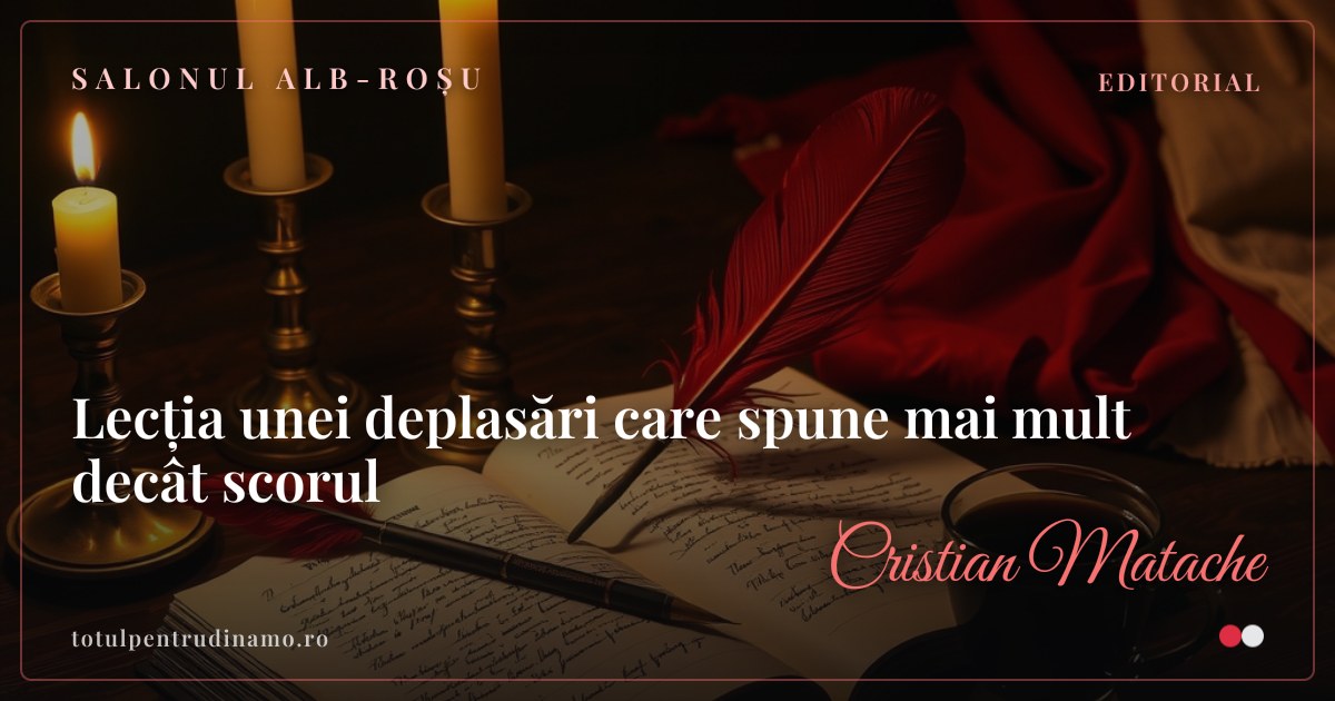 Sigiliul piesei „Lecția unei deplasări care spune mai mult decât scorul" — Salonul alb-roșu