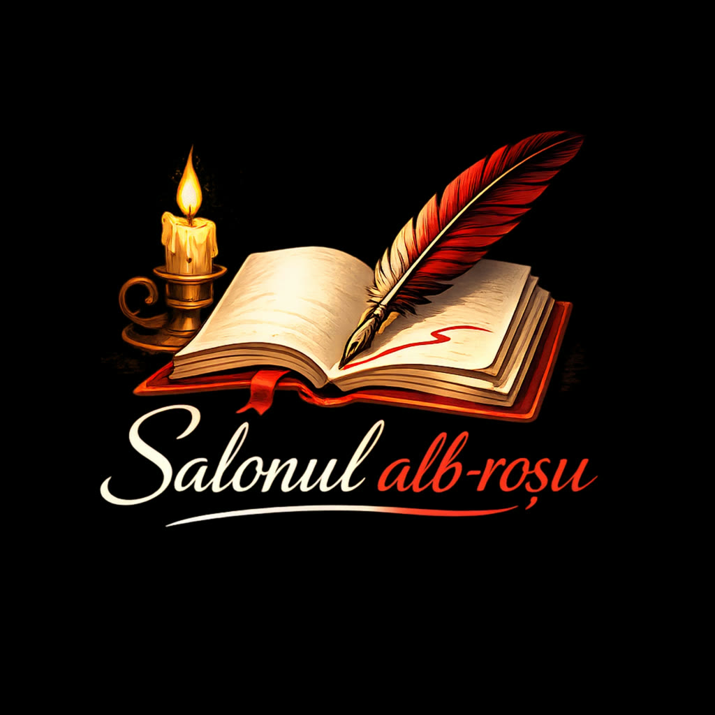 Salonul alb-roșu — carte, pană și lumânare
